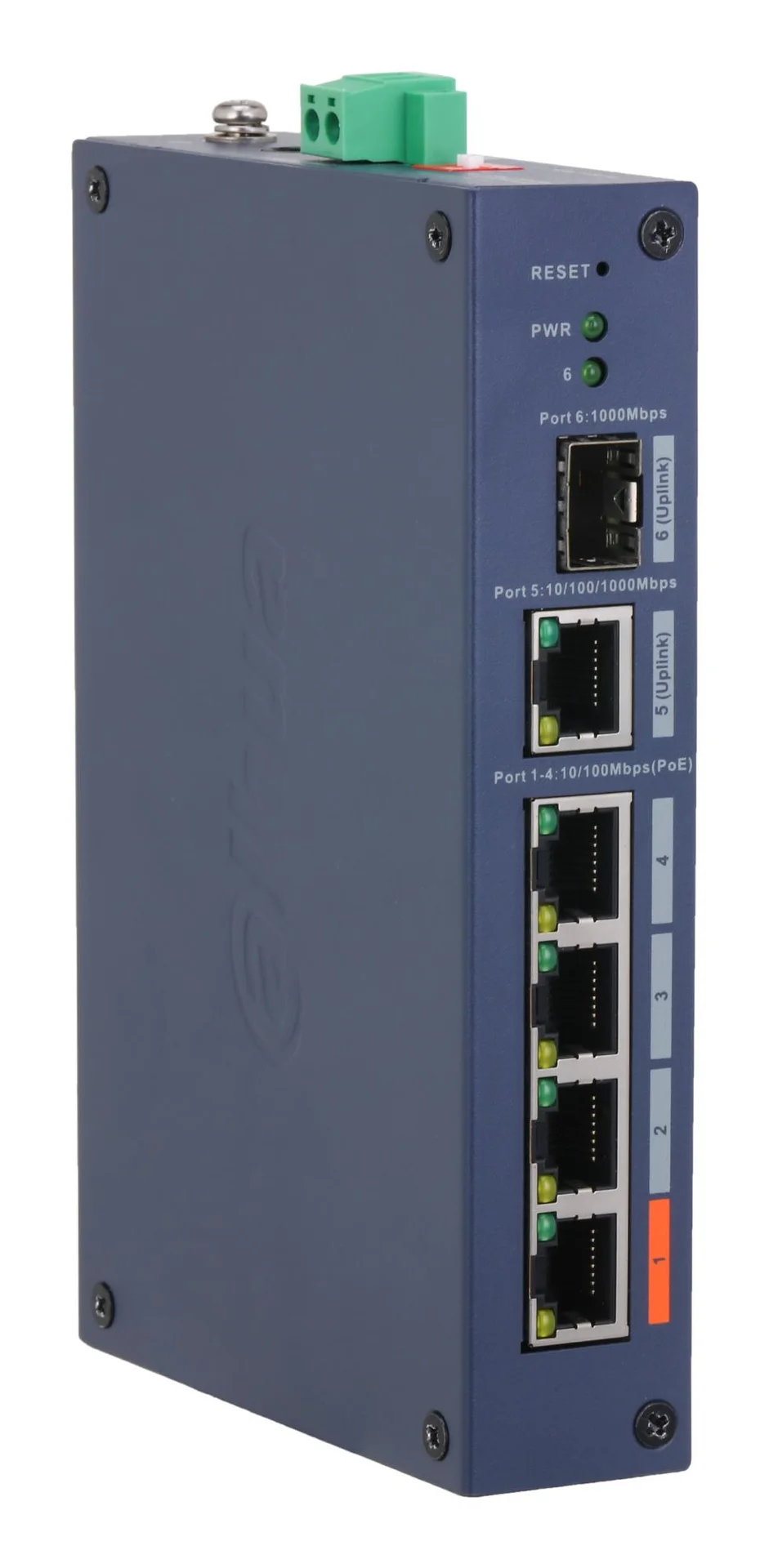 Switch DAHUA Switch type Managed Switch layer L2 Form factor Desktop 4xRJ-45 ports RJ-45 Ports Type Fast Ethernet (10/100) 4xFast Ethernet (copper) ports quantity 1xGigabit Ethernet (copper) ports quantity 1xSFP module slots quantity 1xFiber uplink ports quantity Power over Ethernet (PoE) Yes 4xPower over Ethernet (PoE) ports quantity Total Power over Ethernet (PoE) budget 60 W CHS4106-4ET-60 - Image 4