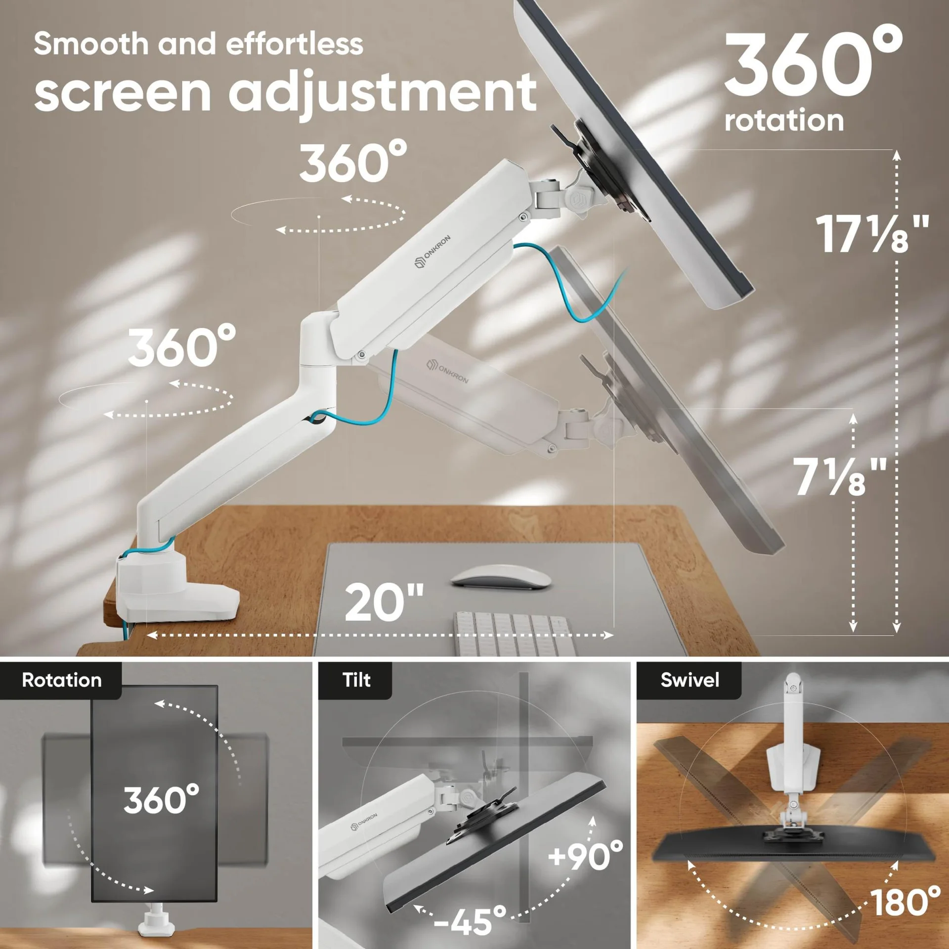 MONITOR ACC DESK MOUNT/13-32" BLK/WHT G80-BW ONKRON - Image 4