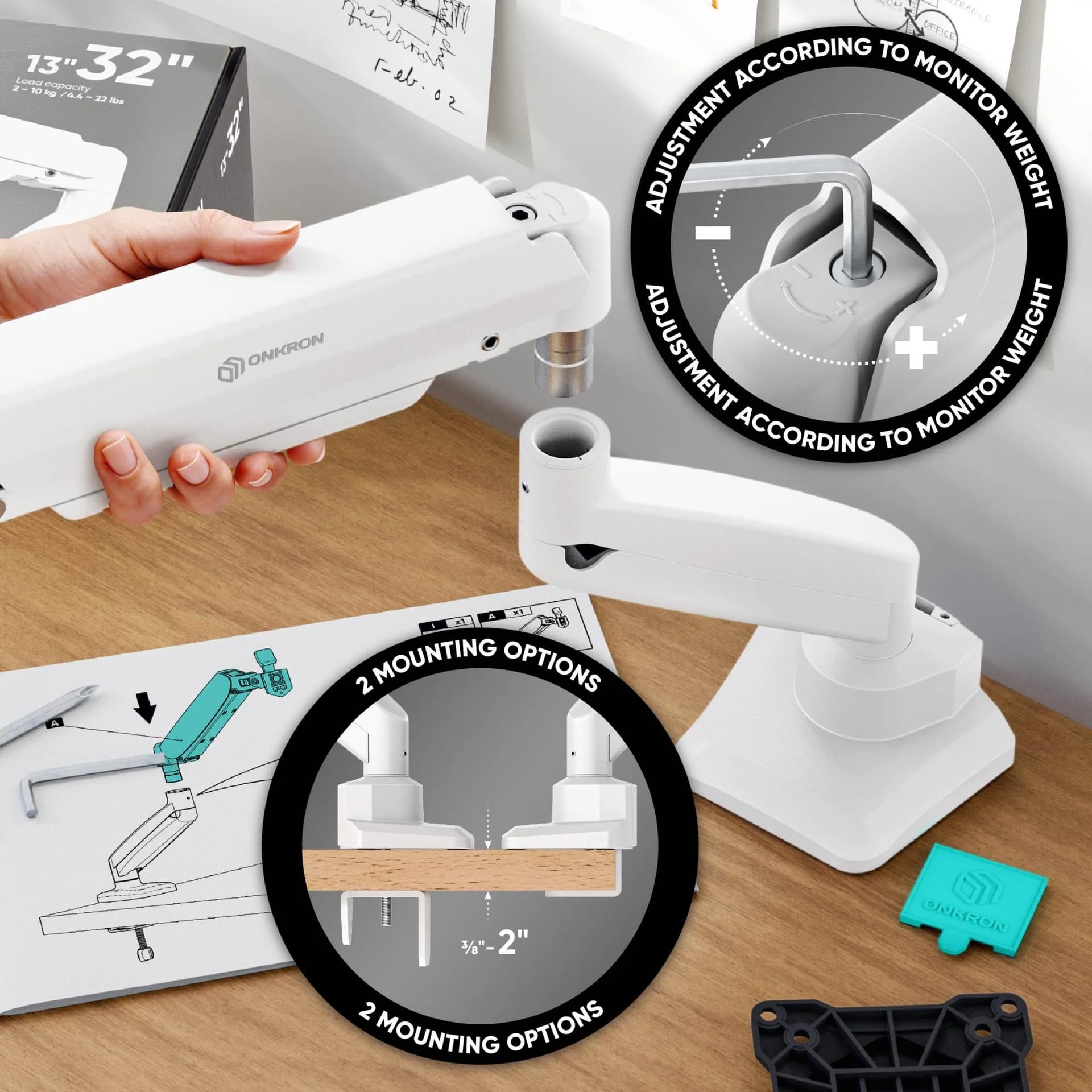 MONITOR ACC DESK MOUNT/13-32" BLK/WHT G80-BW ONKRON - Image 9