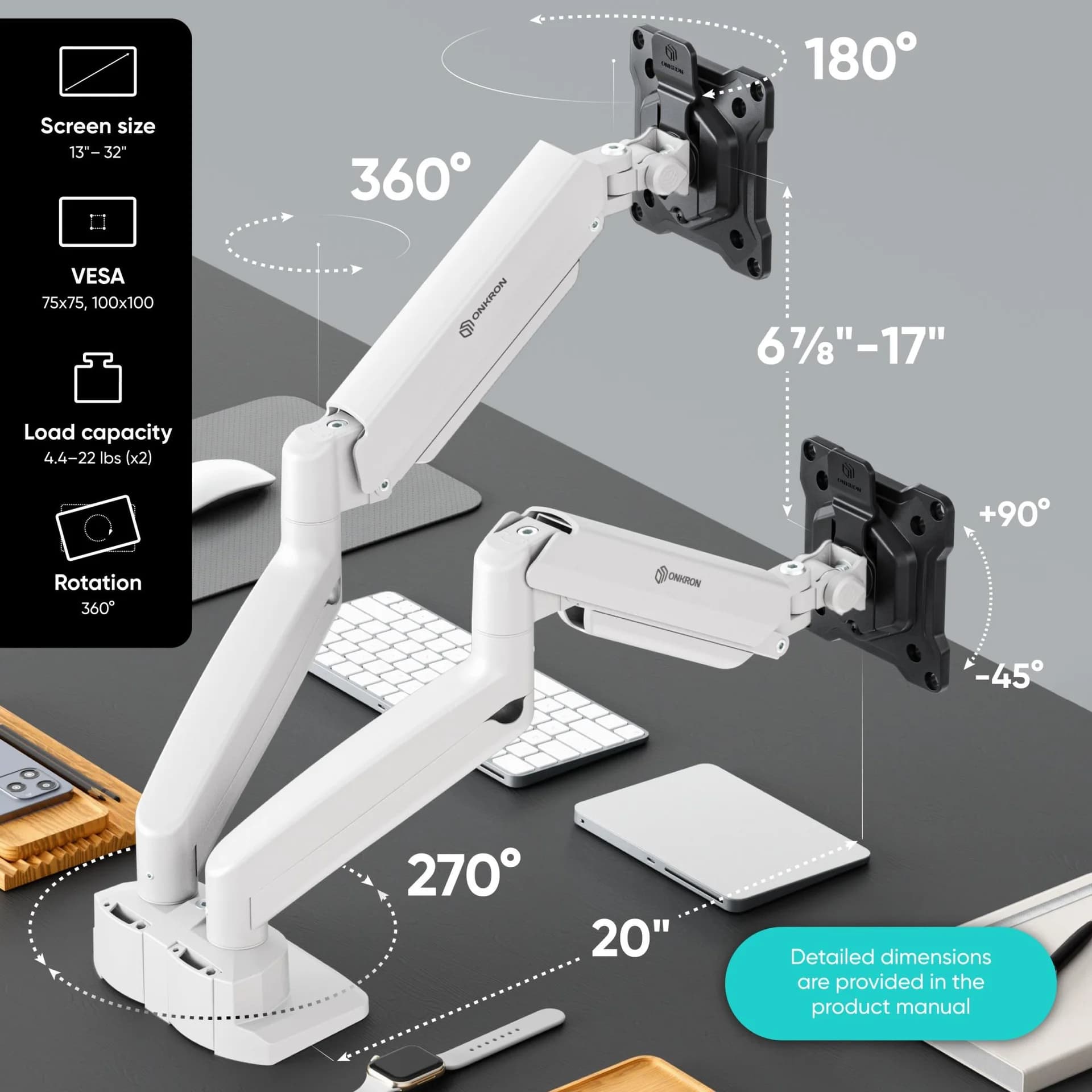 MONITOR ACC DESK MOUNT/13-32" BLK/WHT G160-BW ONKRON - Image 3