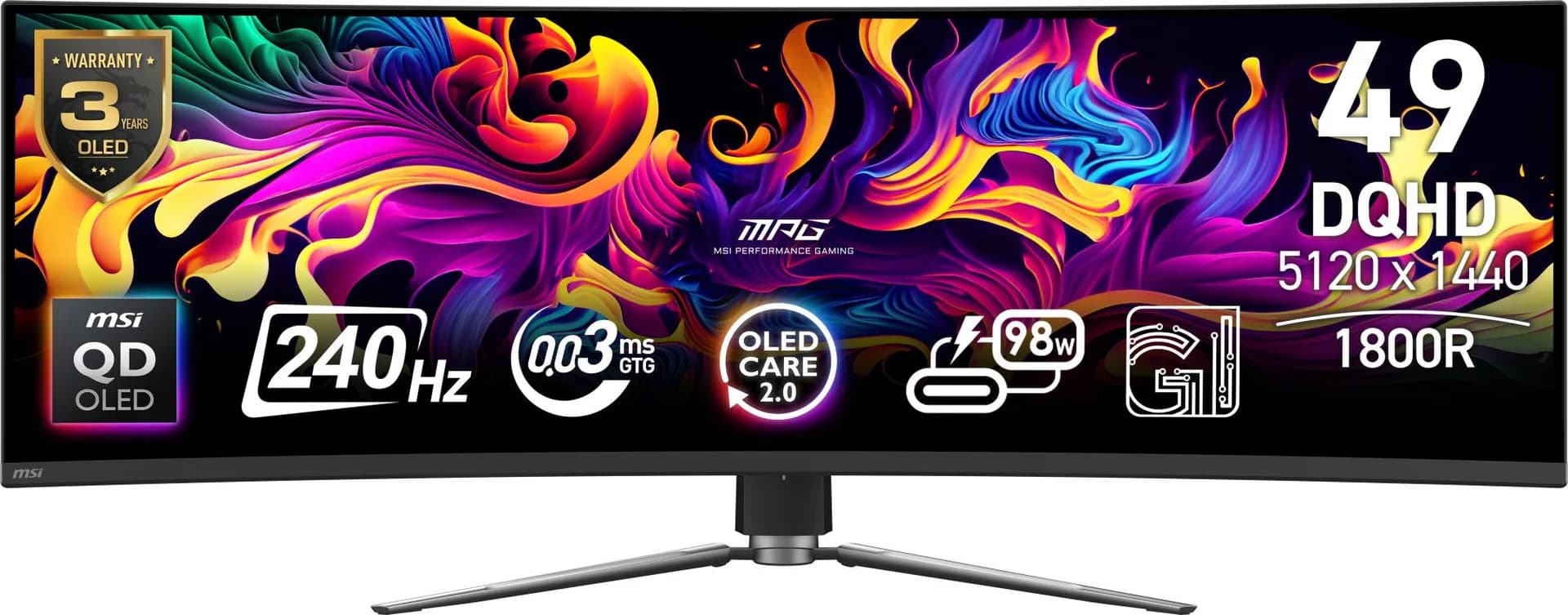 Monitor MSI 49 " 5120 x 1440 pixels Dual QHD Native aspect ratio 32:9 QD-OLED Curved MPG491CQPXQD-OLED - Image 1