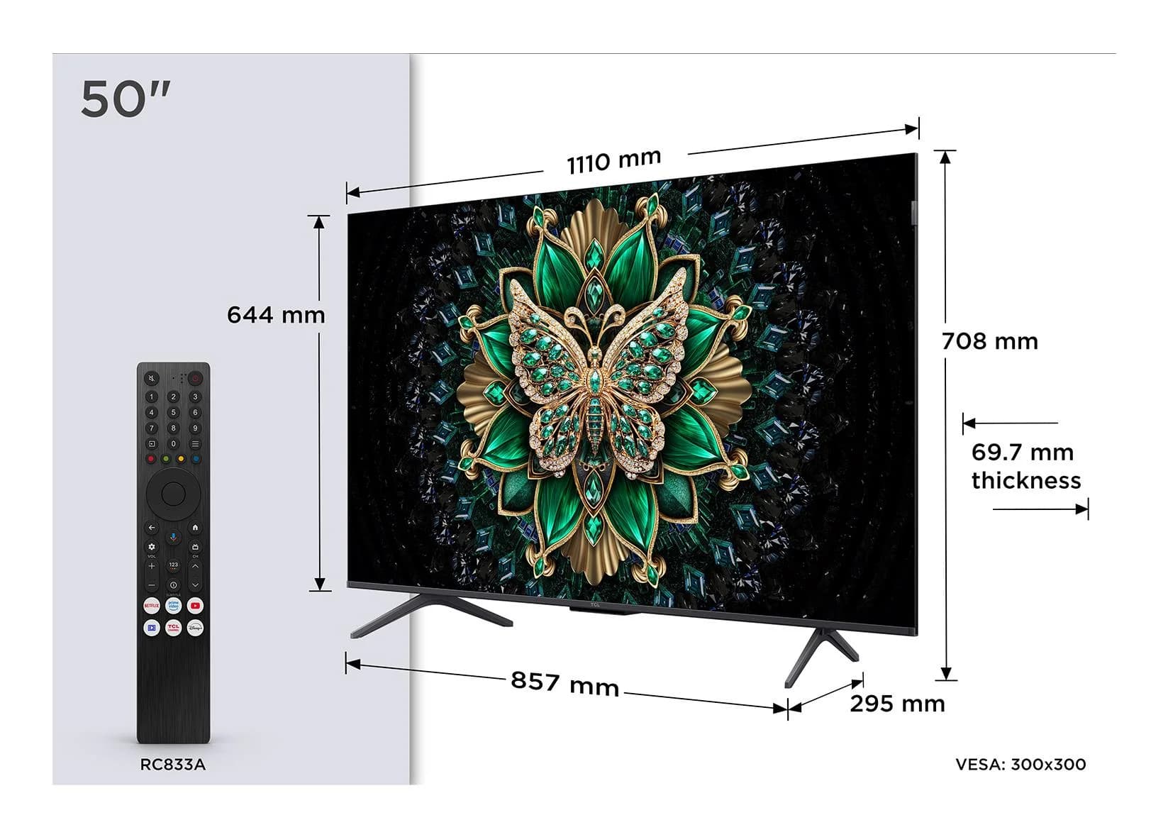 TV Set TCL 50 " 4K Ultra HD 3840 x 2160 pixels Flat 16:9 QD-Mini LED 50C69K - Image 3
