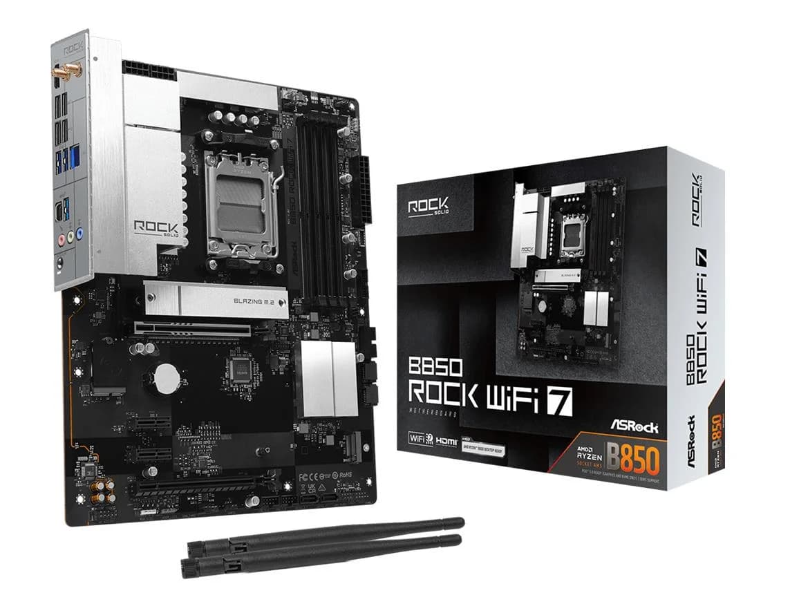 Mainboard ASROCK AMD B850 Socket AM5 ATX RAM DDR5-SDRAM 4xSlots Wi-Fi Yes Bluetooth Yes B850ROCKWIFI7 - Image 1