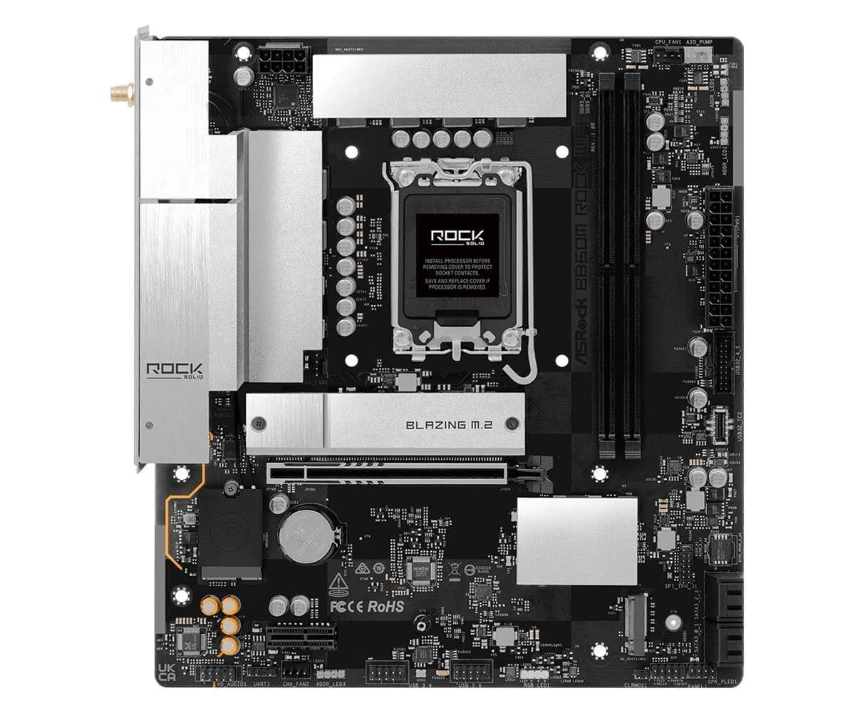 Mainboard ASROCK Intel B860 LGA 1851 (Socket V1) micro ATX RAM DDR5-SDRAM 2xSlots Wi-Fi Yes Bluetooth Yes 1xNumber of M.2 (M) slots B860MROCKWIFI - Image 2