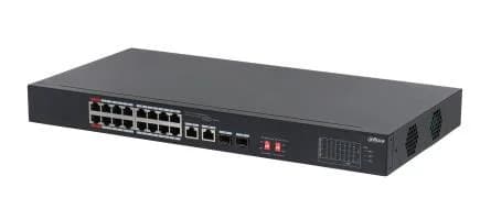 Switch DAHUA S3218-16ET-135 Switch type Unmanaged Switch layer L2 Rack mounting Yes Stackable Yes Form factor 1U 16xRJ-45 ports RJ-45 Ports Type Gigabit Ethernet (10/100/1000) 2xSFP module slots quantity Power over Ethernet (PoE) Yes 2xPower over Ethernet (PoE) ports quantity Total Power over Ethernet (PoE) budget 135 W S3218-16ET-135 - Image 1