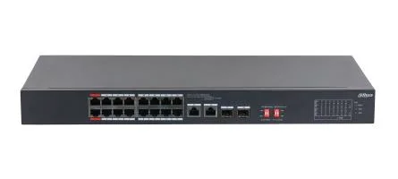 Switch DAHUA S3218-16ET-135 Switch type Unmanaged Switch layer L2 Rack mounting Yes Stackable Yes Form factor 1U 16xRJ-45 ports RJ-45 Ports Type Gigabit Ethernet (10/100/1000) 2xSFP module slots quantity Power over Ethernet (PoE) Yes 2xPower over Ethernet (PoE) ports quantity Total Power over Ethernet (PoE) budget 135 W S3218-16ET-135 - Image 2