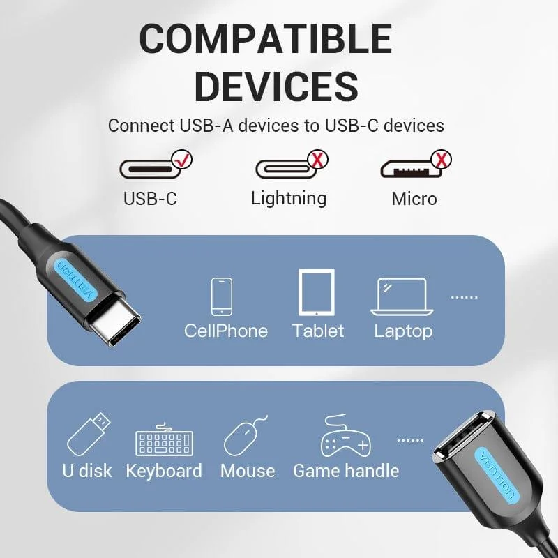 CABLE USB2.0C MALE TO A FEMALE/0.15M BLACK CCSBB VENTION - Image 3