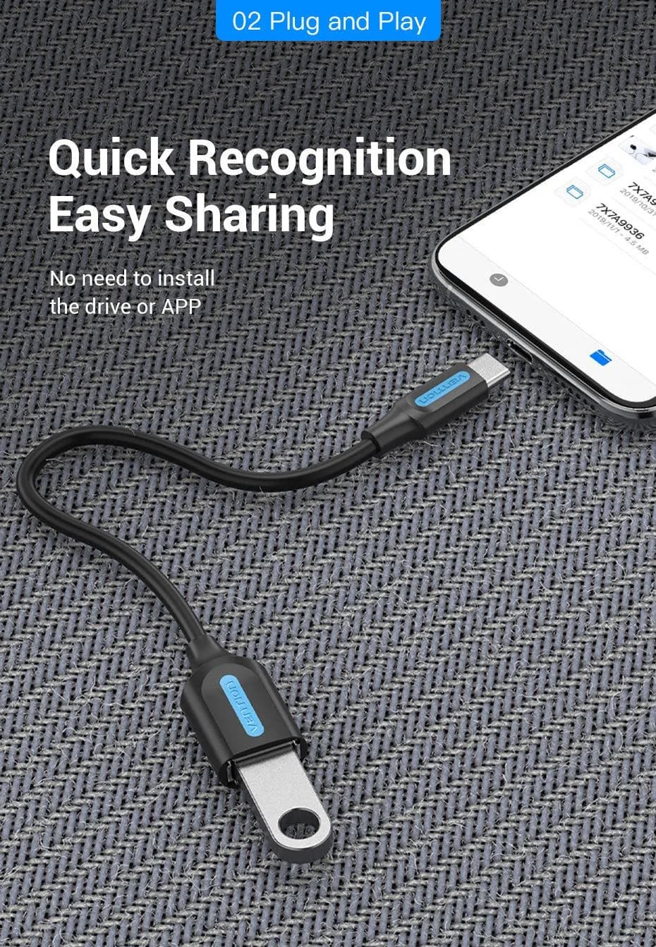 CABLE USB2.0C MALE TO A FEMALE/0.15M BLACK CCSBB VENTION - Image 7