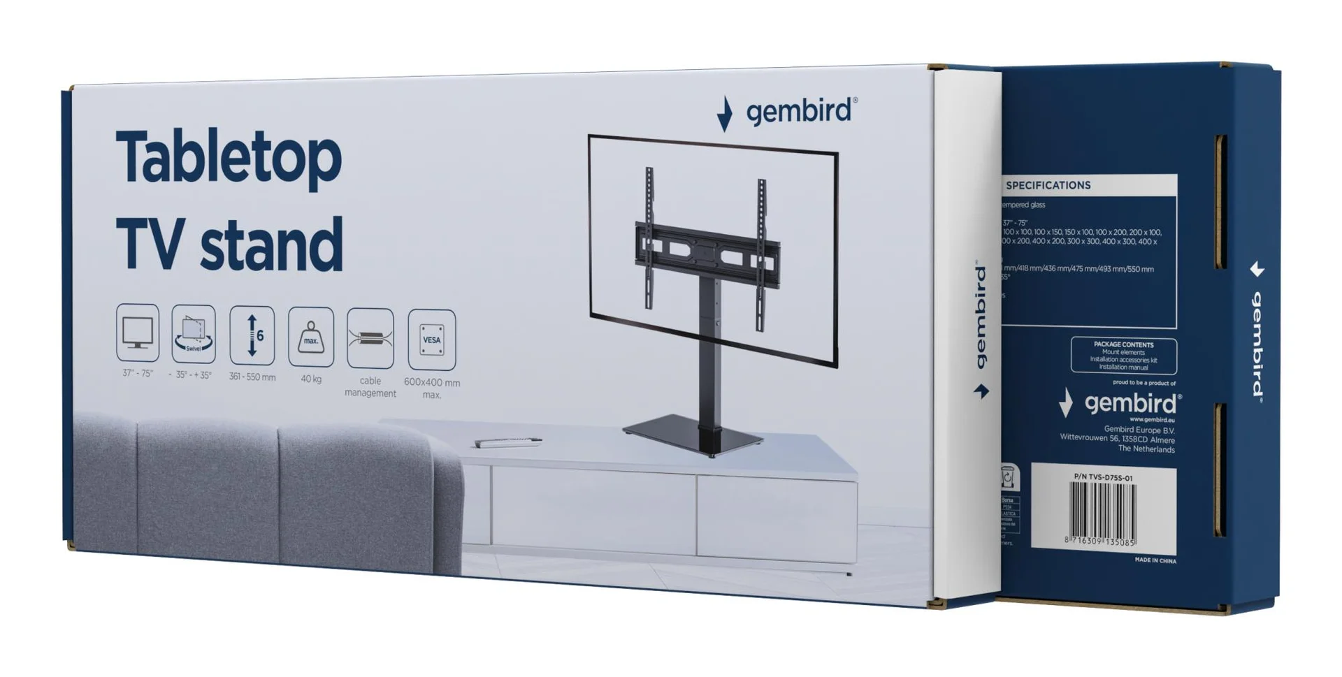 TV SET ACC TABLETOP STAND/37-75" TVS-D75S-01 GEMBIRD - Image 6