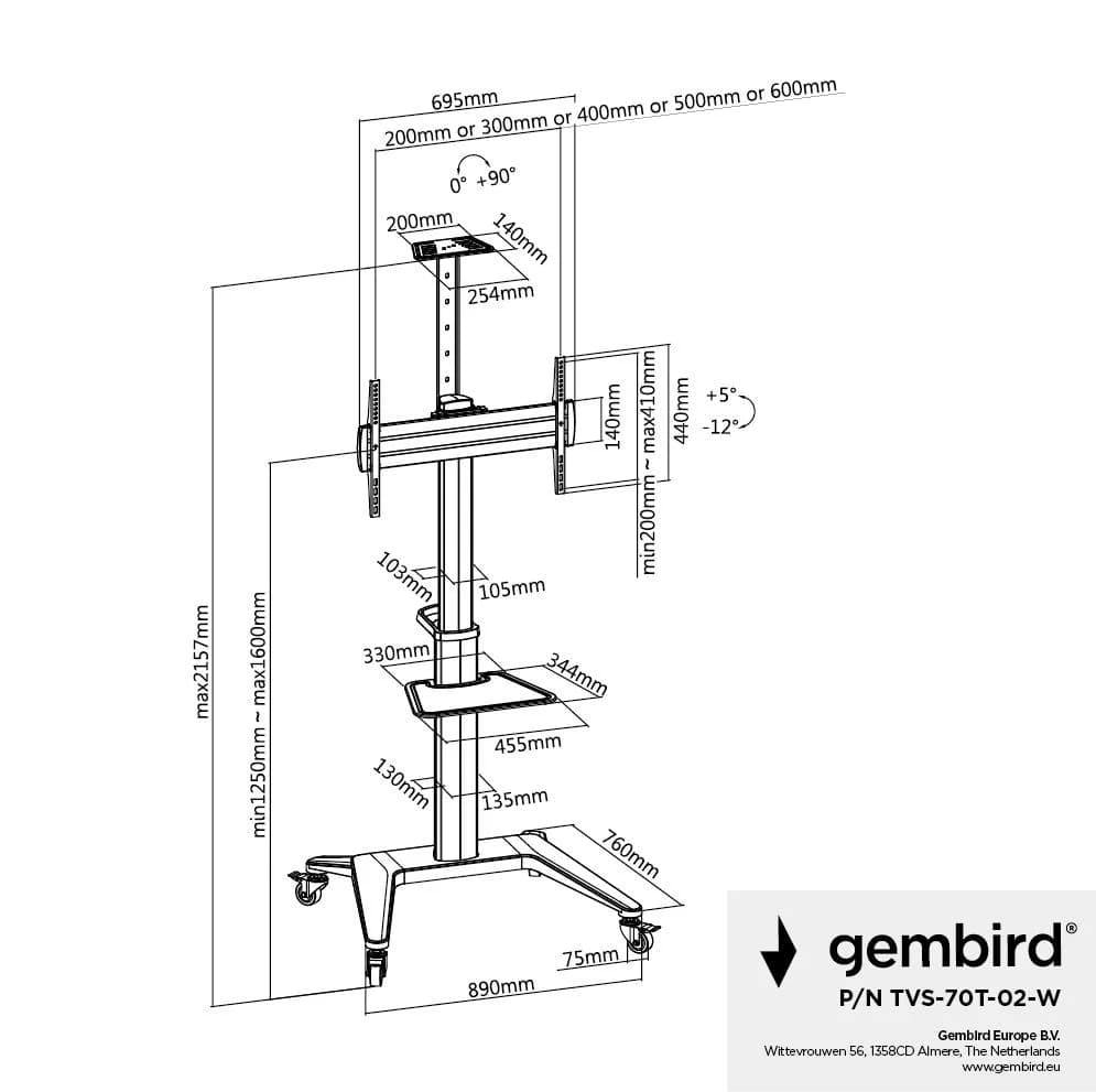 TV SET ACC FLOOR STAND 37-70"/WHITE TVS-70T-02-W GEMBIRD - Image 10