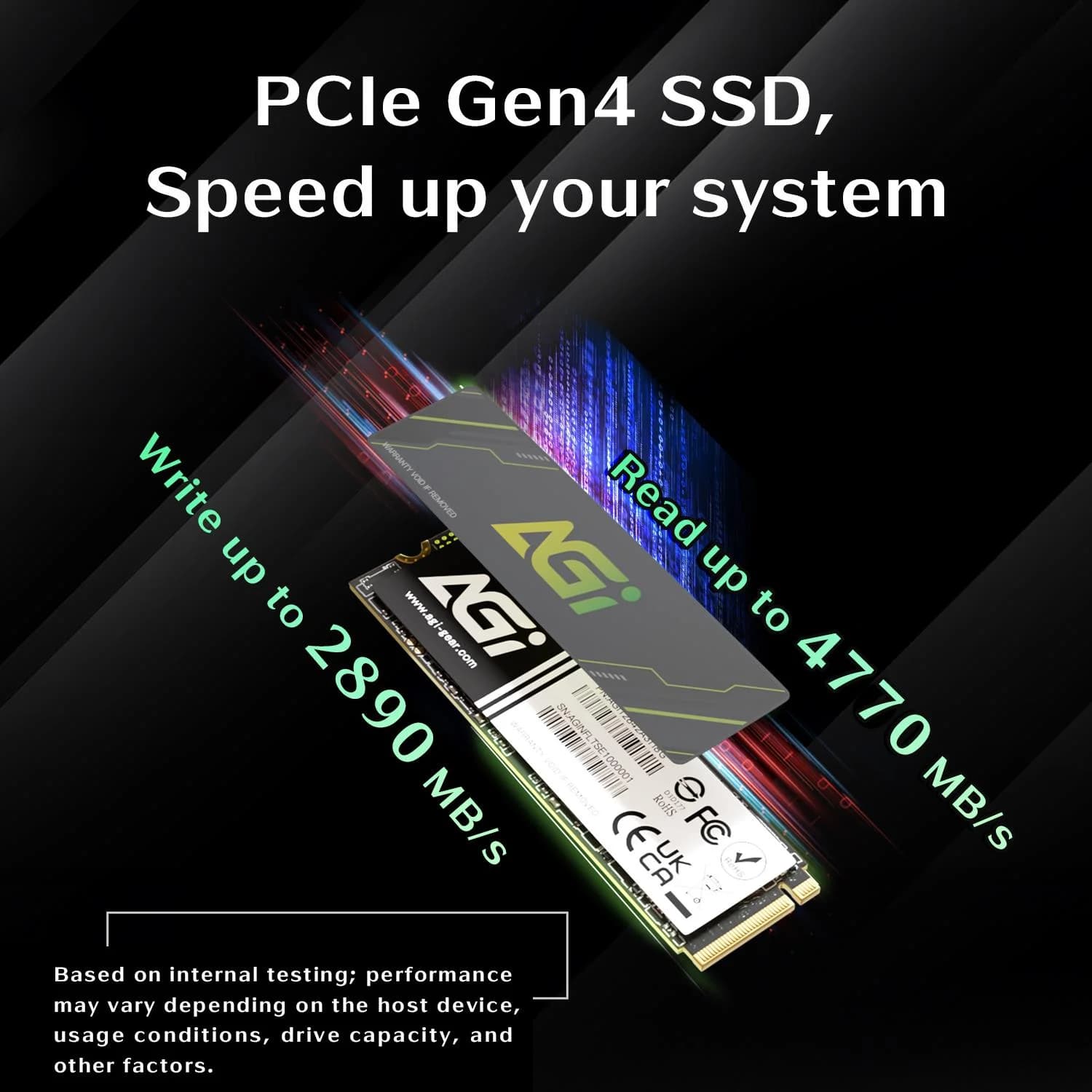 SSD AGI 600xTBW rating MTBF 1600000 h Read speed 4700 MB/s Write speed 2800 MB/s NVMe Yes PCI Express 4.0 M.2 1000 GB AGI1T0G43AI818-CB - Image 8