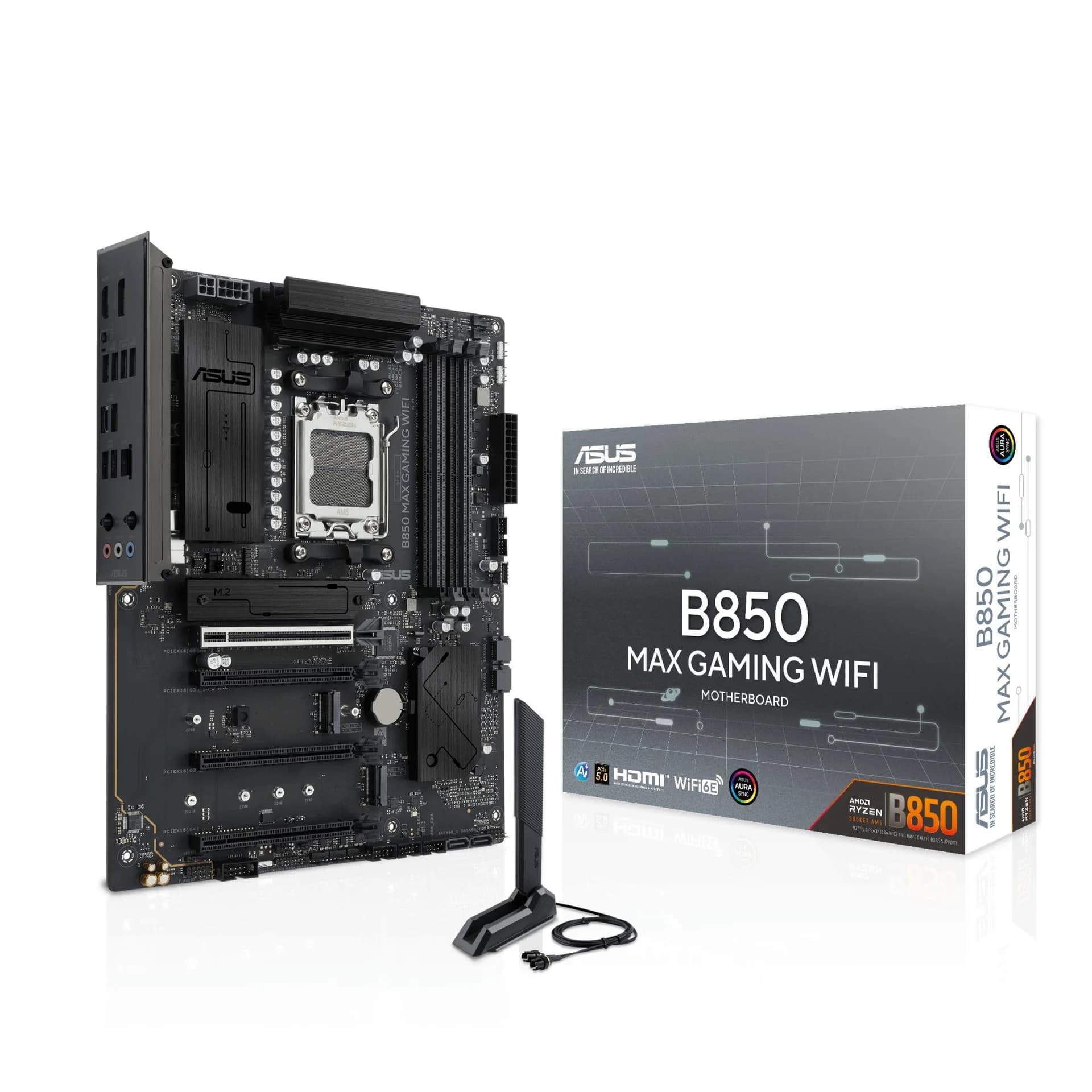 Mainboard ASUS AMD B850 Socket AM5 ATX RAM DDR5-SDRAM 4xSlots Wi-Fi Yes Bluetooth Yes 3xNumber of M.2 (M) slots B850MAXGAMINGWIFI - Image 1