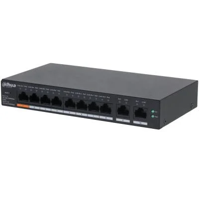 Switch DAHUA CS4010-8GT-60 Switch type Managed Switch layer L2 Form factor Desktop/Wall-Mounting 10xRJ-45 ports RJ-45 Ports Type Gigabit Ethernet (10/100/1000) Power over Ethernet (PoE) Yes 8xPower over Ethernet (PoE) ports quantity Total Power over Ethernet (PoE) budget 60 W CS4010-8GT-60 - Image 1
