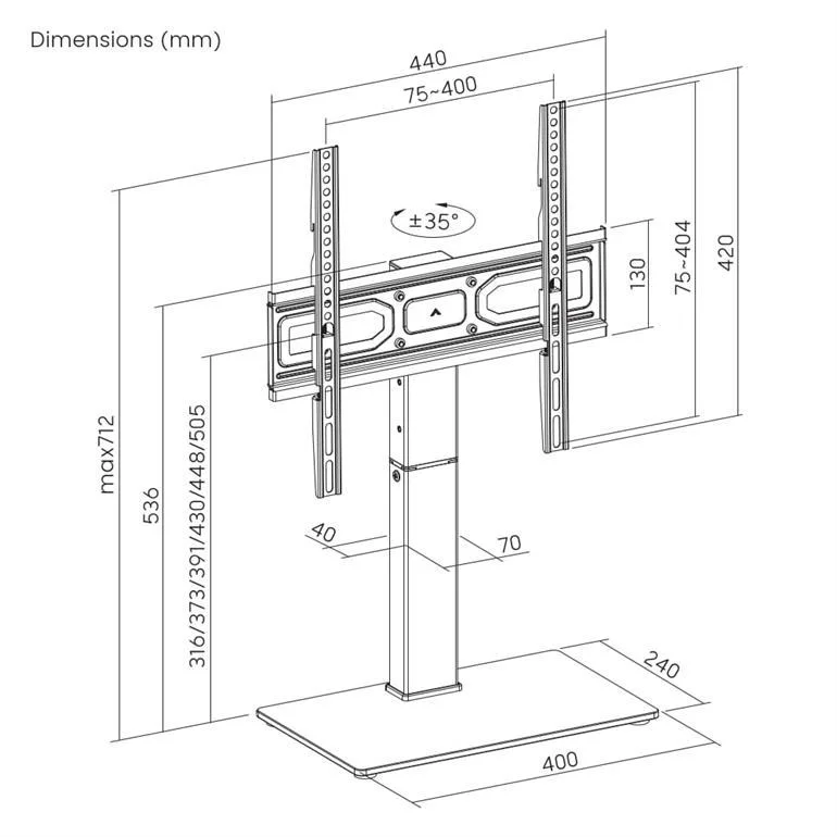 TV SET ACC TABLETOP STAND/32" - 65" TVS-D65S-01 GEMBIRD - Image 5
