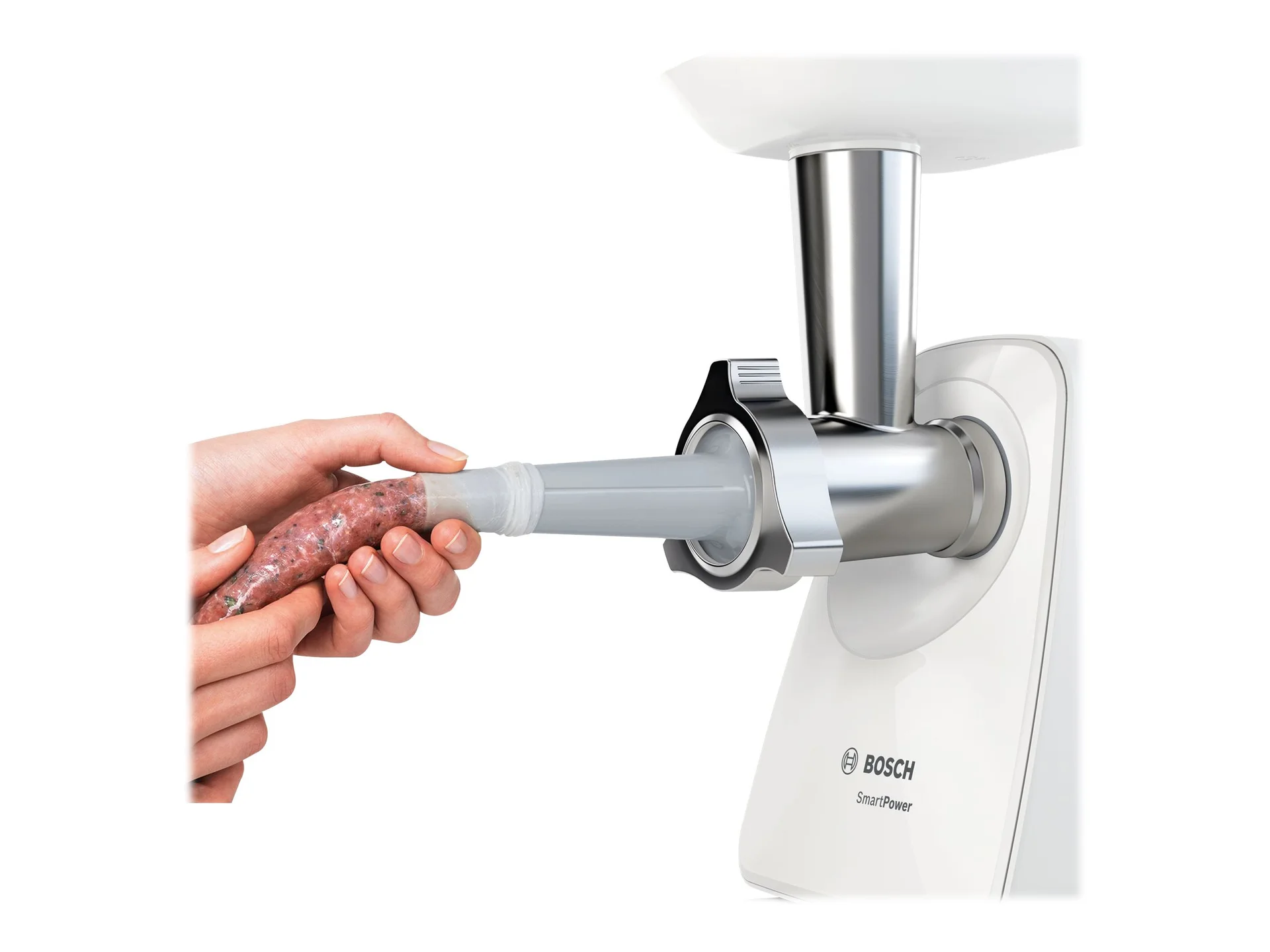 Bosch   Meat mincer SmartPower   MFW2510W   White   350 W   Number of speeds 1   2 Discs: 3.8 and 8 mm; Sausage filler accessory. - Image 6