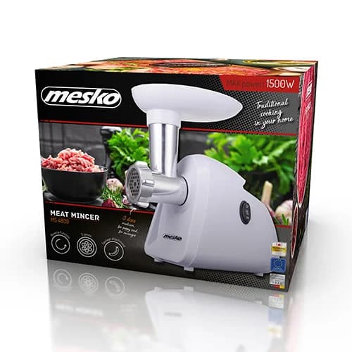 Mesko   Meat mincer   MS 4809   White   350 W   Middle size sieve; mince sieve; poppy sieve; plunger; sausage filler - Image 7