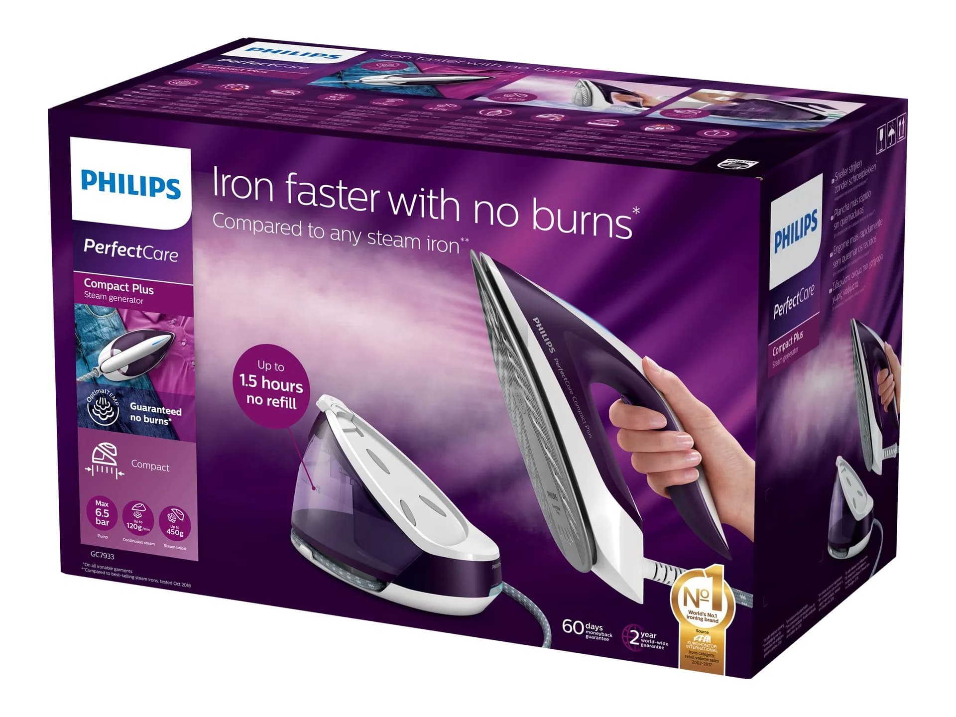 Philips Ironing System GC7933/30 PerfectCare Compact Plus 2400 W Continuous steam 120 g/min Purple - Image 10