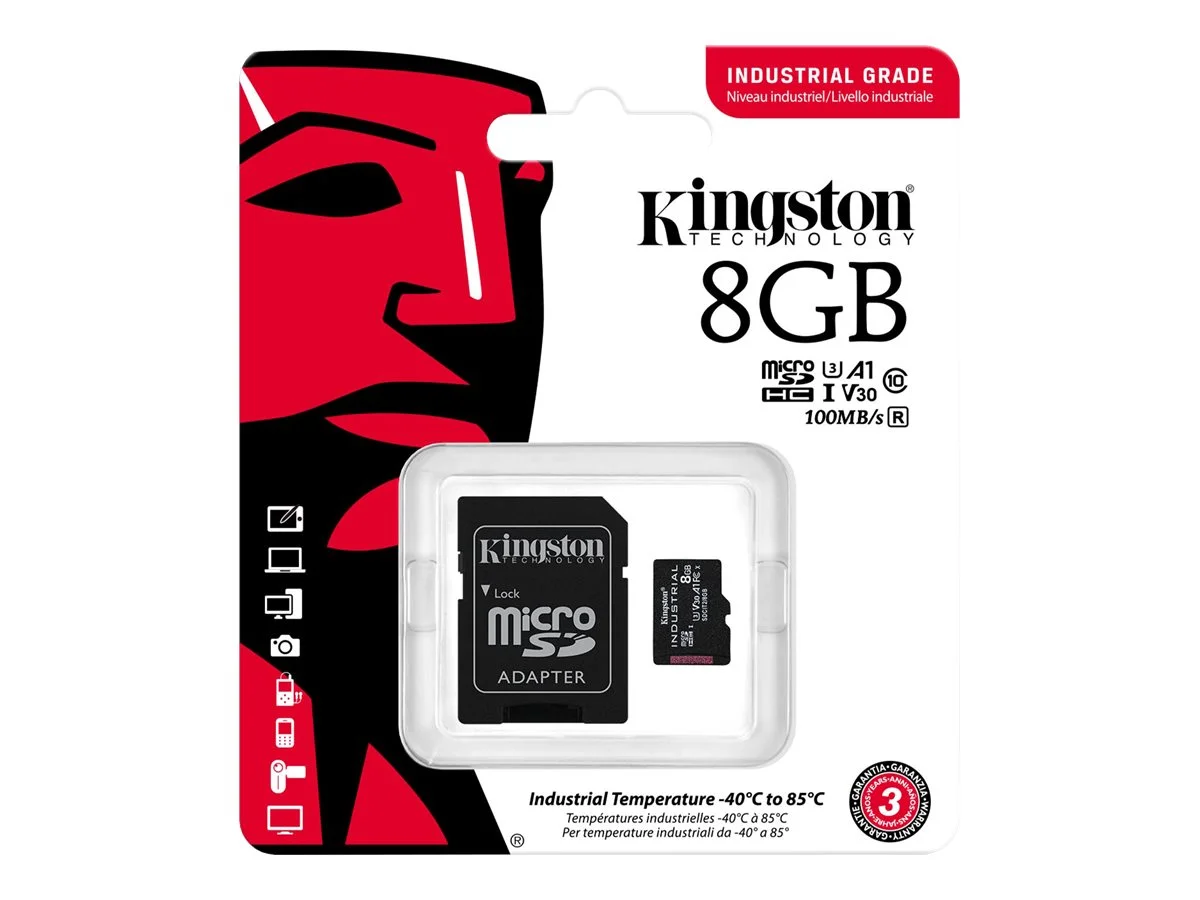 Kingston   UHS-I   8 GB   microSDHC/SDXC Industrial Card   Flash memory class Class 10, UHS-I, U3, V30, A1   SD Adapter - Image 6