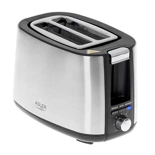 Adler   Toaster   AD 3214   Power 750 W   Number of slots 2   Housing material Stainless steel   Silver - Image 1