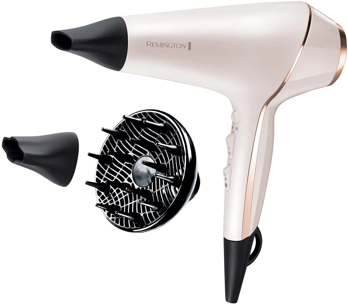 Remington   Hair dryer   ProLuxe AC9140   2400 W   Number of temperature settings 3   Ionic function   Diffuser nozzle   White/Gold/Black - Image 1