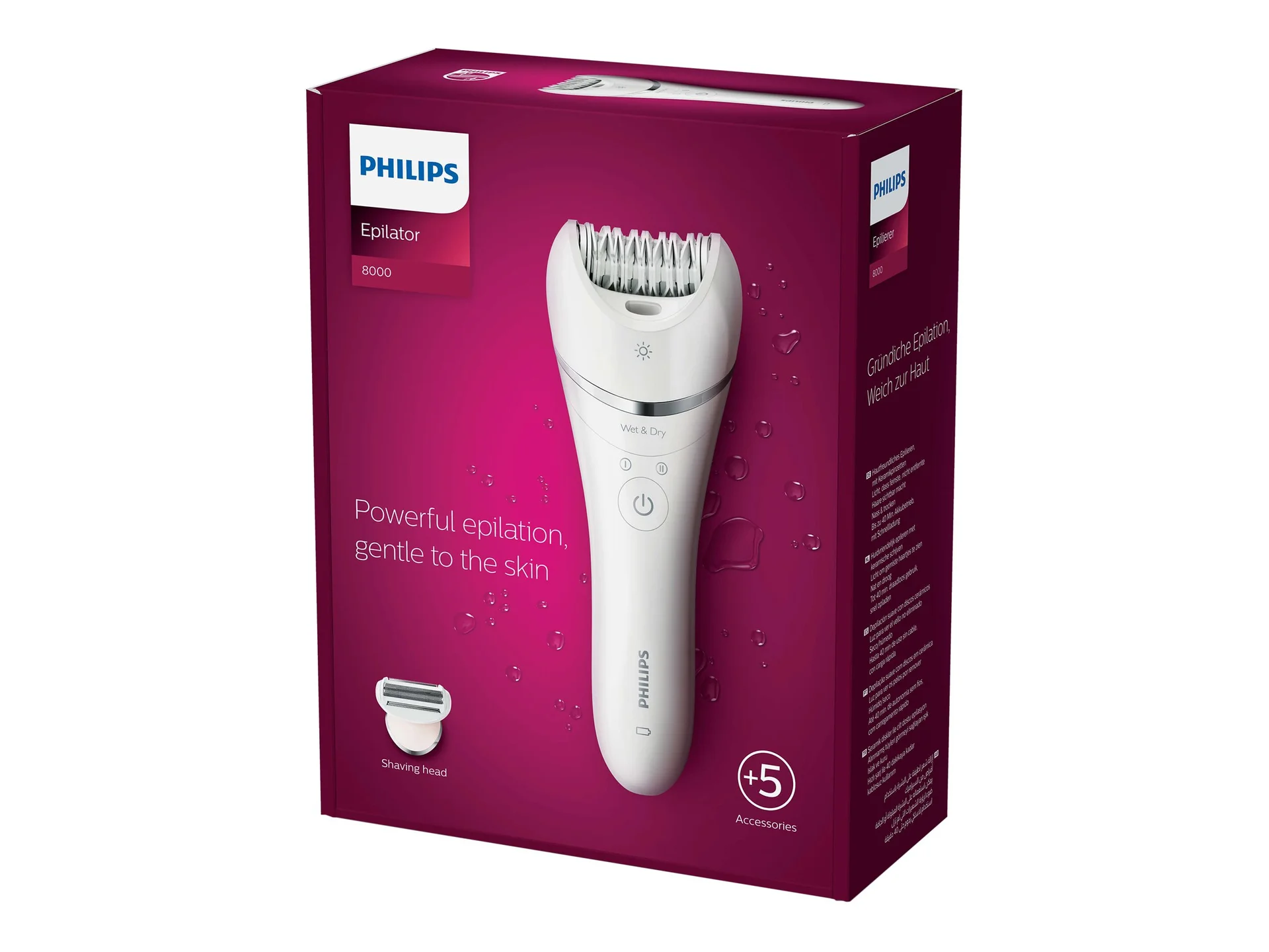 Philips Epilator BRE710/00 Operating time (max) 40 min Number of power levels N/A Wet & Dry White/Pink - Image 6