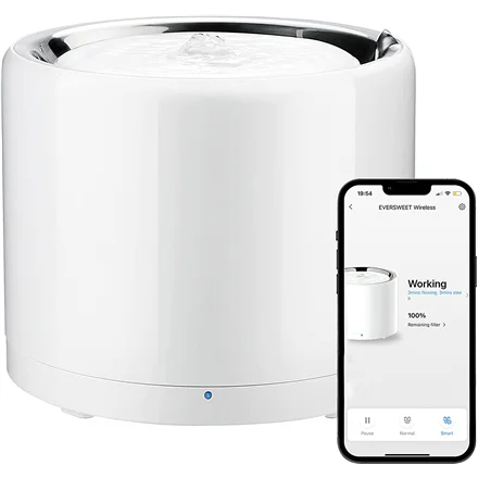 PETKIT   Smart Pet Drinking Fountain   Eversweet 3 Pro (Wireless Pump)   Capacity 1.8 L   Filtering   Material Stainless Steel, ABS   White - Image 1