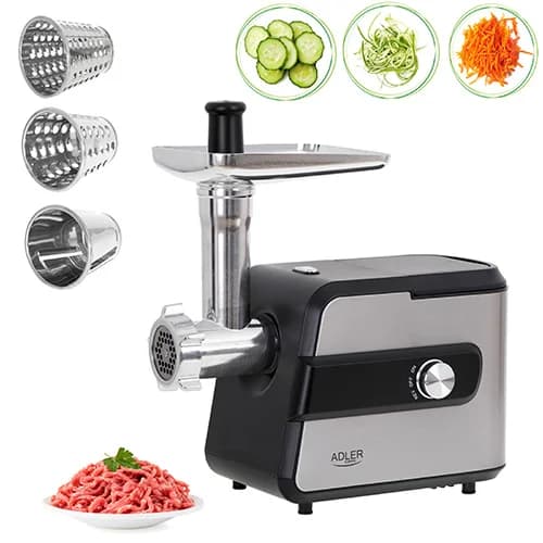 Adler   Meat mincer with a shredder   AD 4813   Silver/Black   600 W   Number of speeds 2   Throughput (kg/min) 1 - Image 9