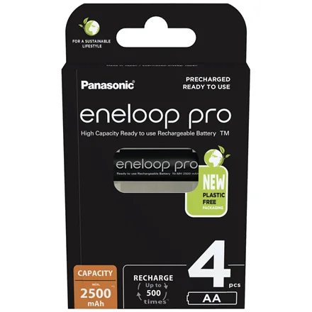 Panasonic   Rechargeable Batteries   ENELOOP Pro BK-3HCDE/4BE   AA   2500 mAh   4 pc(s) - Image 1
