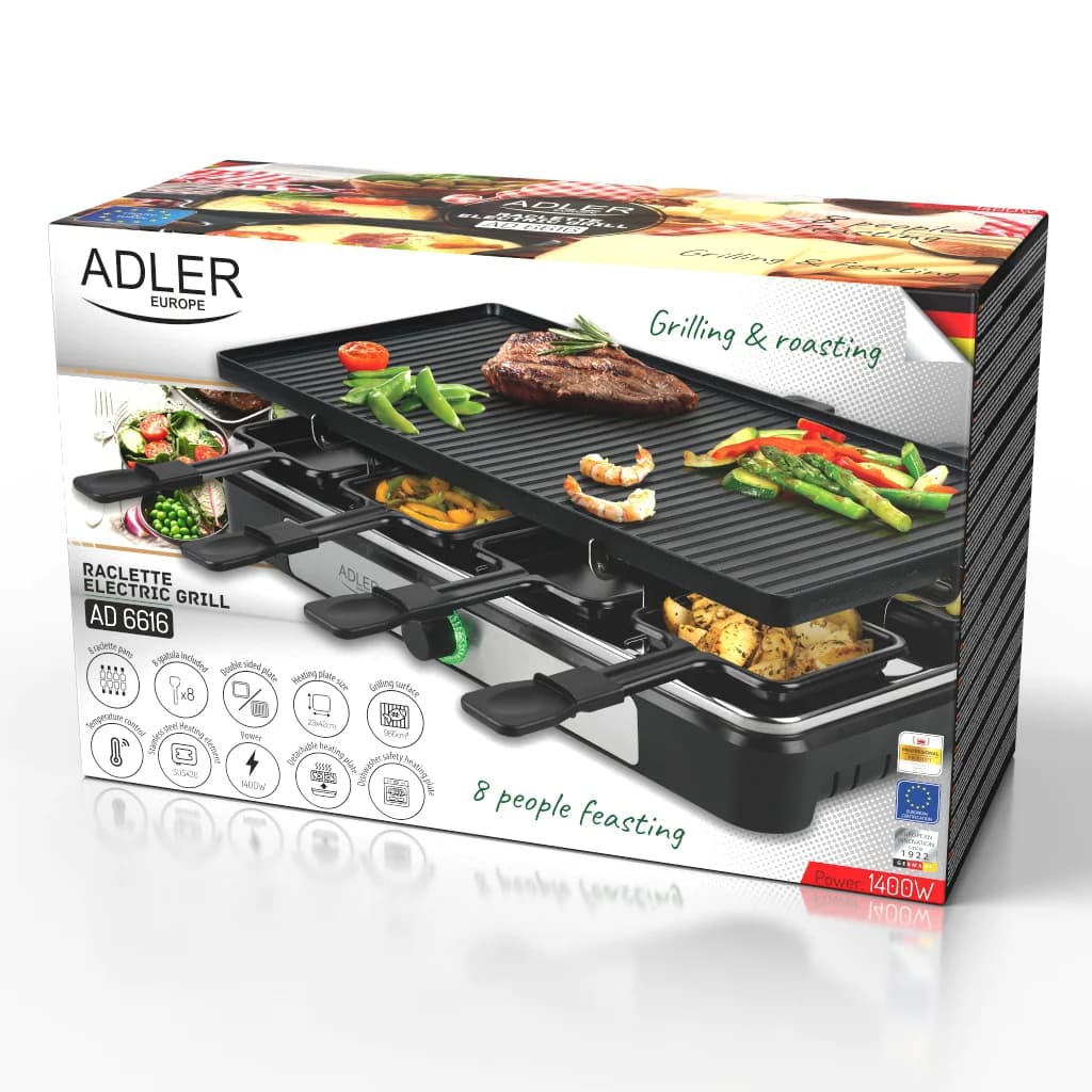 Adler Raclette - electric grill AD 6616 Table 1400 W Black/Stainless steel - Image 19