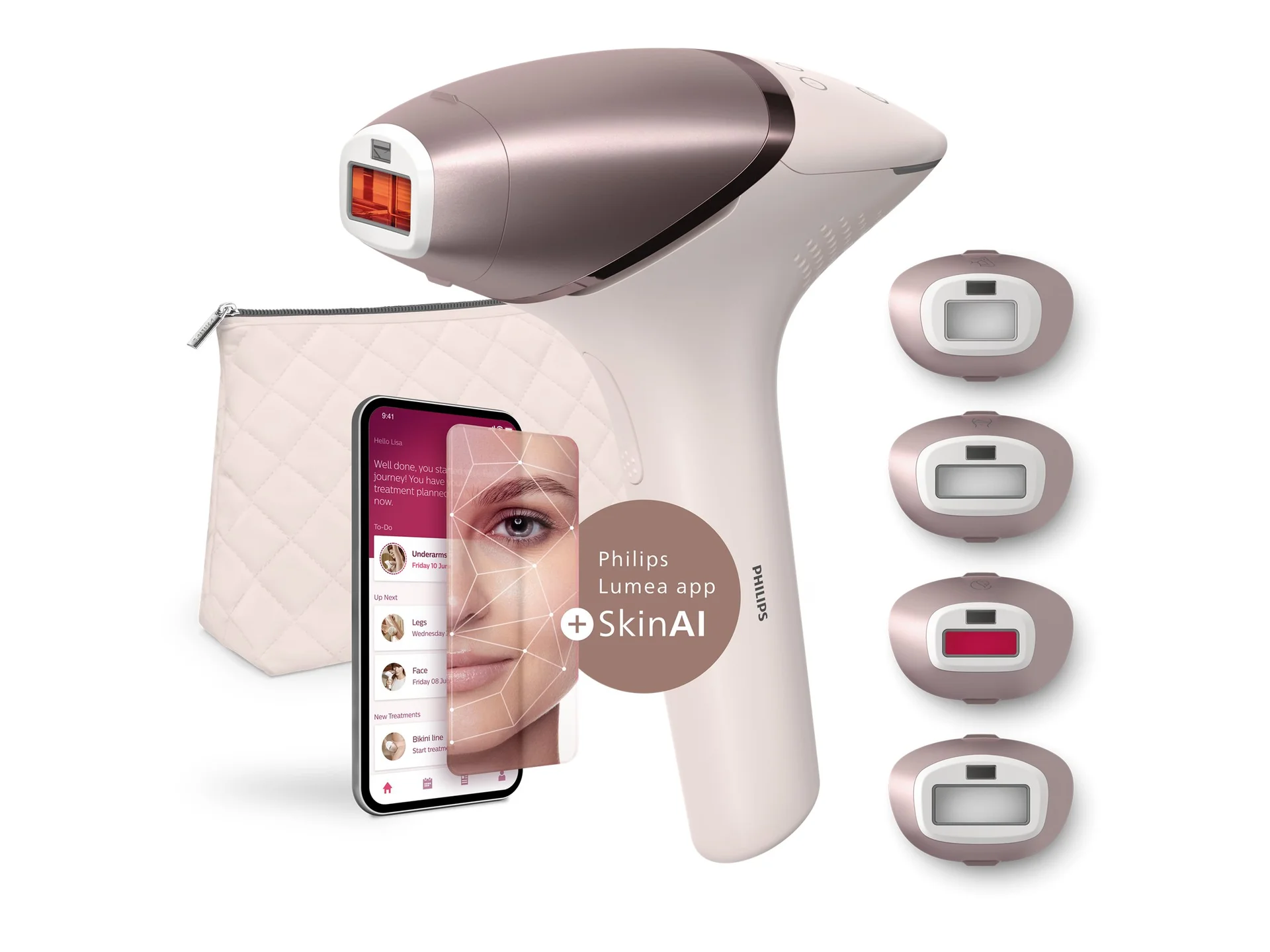 Philips IPL Hair Removal Device with SenseIQ BRI977/00 Lumea 9900 Series Bulb lifetime (flashes) 450.000 Number of power levels 5 Rose - Image 2