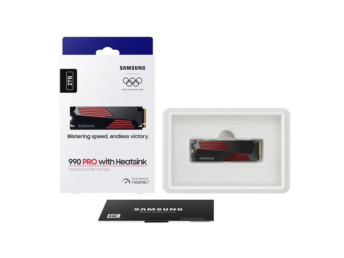 Samsung   990 PRO with Heatsink   2000 GB   SSD form factor M.2 2280   Solid-state drive interface M.2 NVMe   Read speed 7450 MB/s   Write speed 6900 MB/s - Image 19