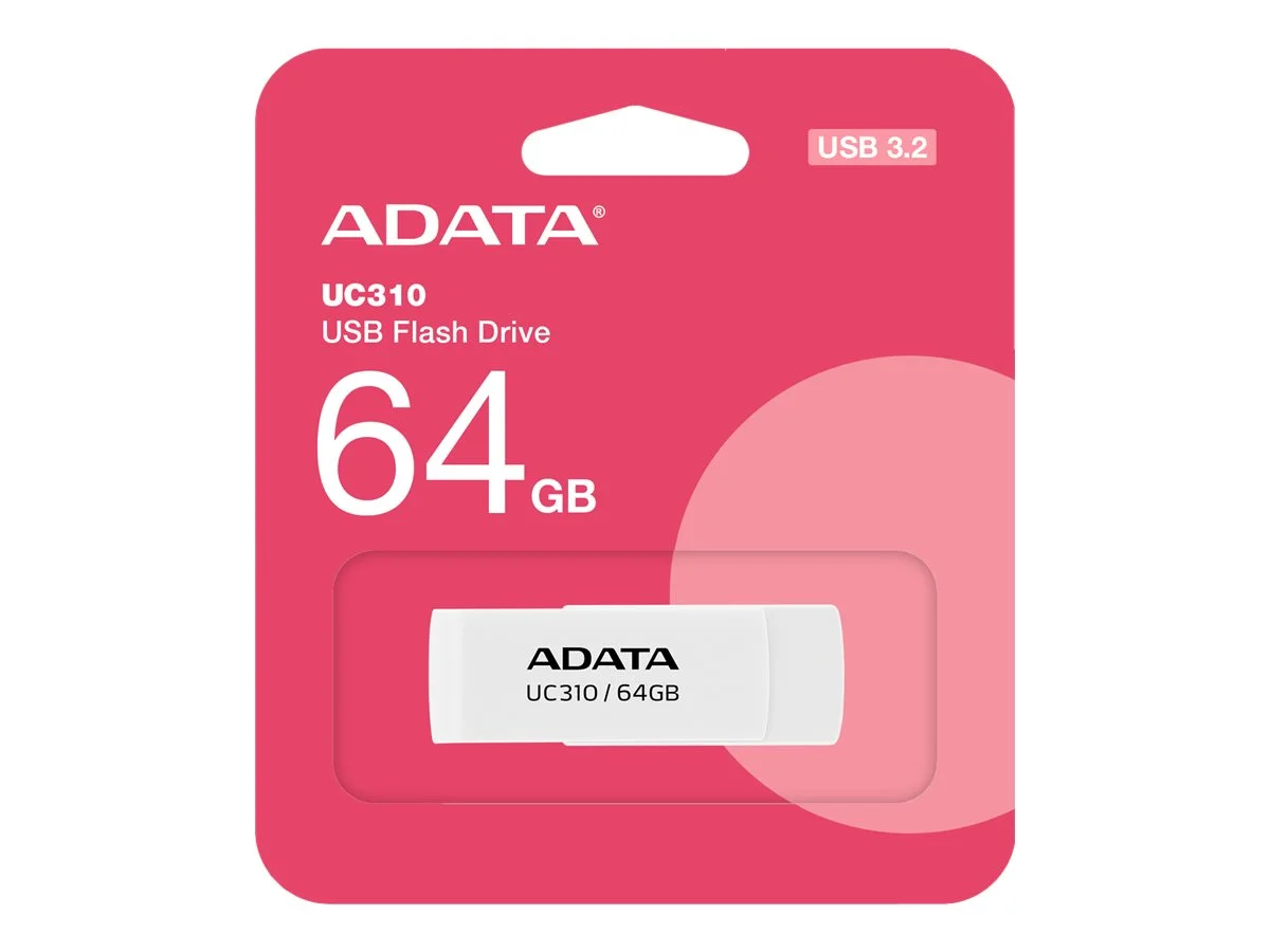 ADATA   USB Flash Drive   UC310   64 GB   USB 3.2 Gen1   White - Image 1