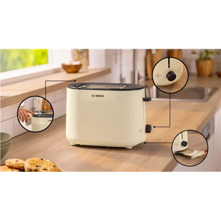 Bosch Toaster TAT2M127 MyMoment Power 950 W Number of slots 2 Housing material Plastic Beige - Image 7