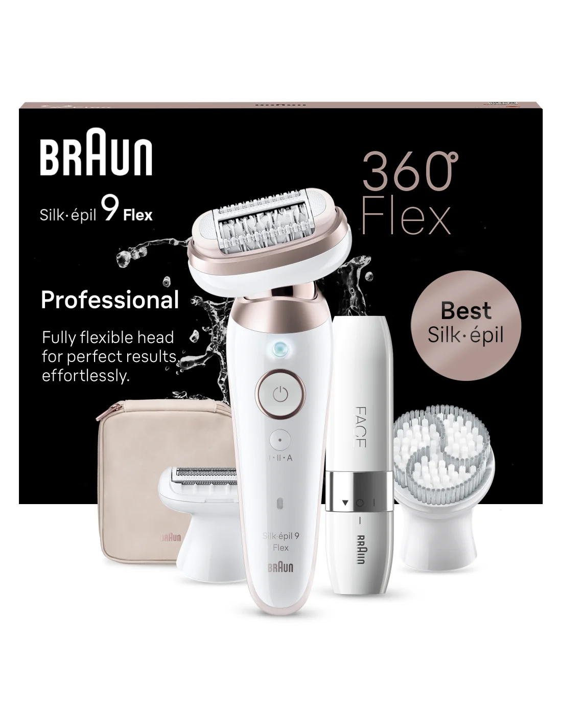 Braun Epilator   SES9-360 Silk épil 9 Flex 3D   Operating time (max) 50 min   Number of power levels 1   Wet & Dry   White/Rose - Image 3