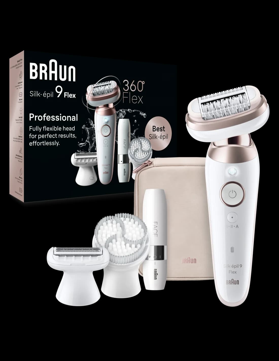 Braun Epilator   SES9-360 Silk épil 9 Flex 3D   Operating time (max) 50 min   Number of power levels 1   Wet & Dry   White/Rose - Image 4