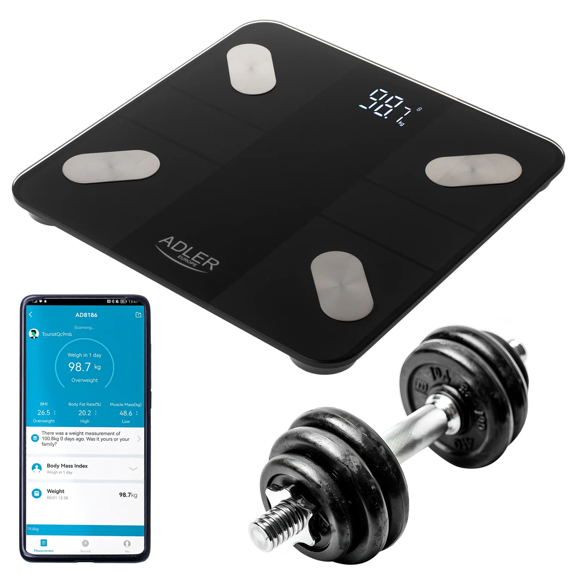Adler Smart Bathroom Scale AD 8186b Maximum weight (capacity) 180 kg Accuracy 100 g Body Mass Index (BMI) measuring Black - Image 7