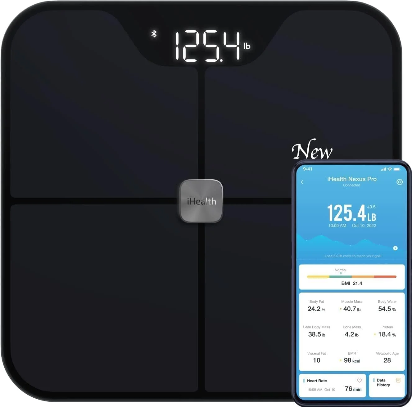 iHealth   Wireless Body Composition Scale   Nexus Pro   Maximum weight (capacity) 181 kg   Body Mass Index (BMI) measuring   Black - Image 1