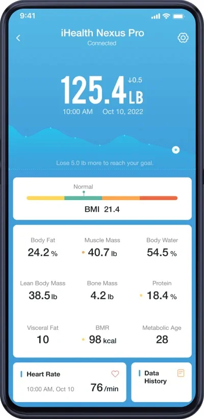 iHealth   Wireless Body Composition Scale   Nexus Pro   Maximum weight (capacity) 181 kg   Body Mass Index (BMI) measuring   Black - Image 5