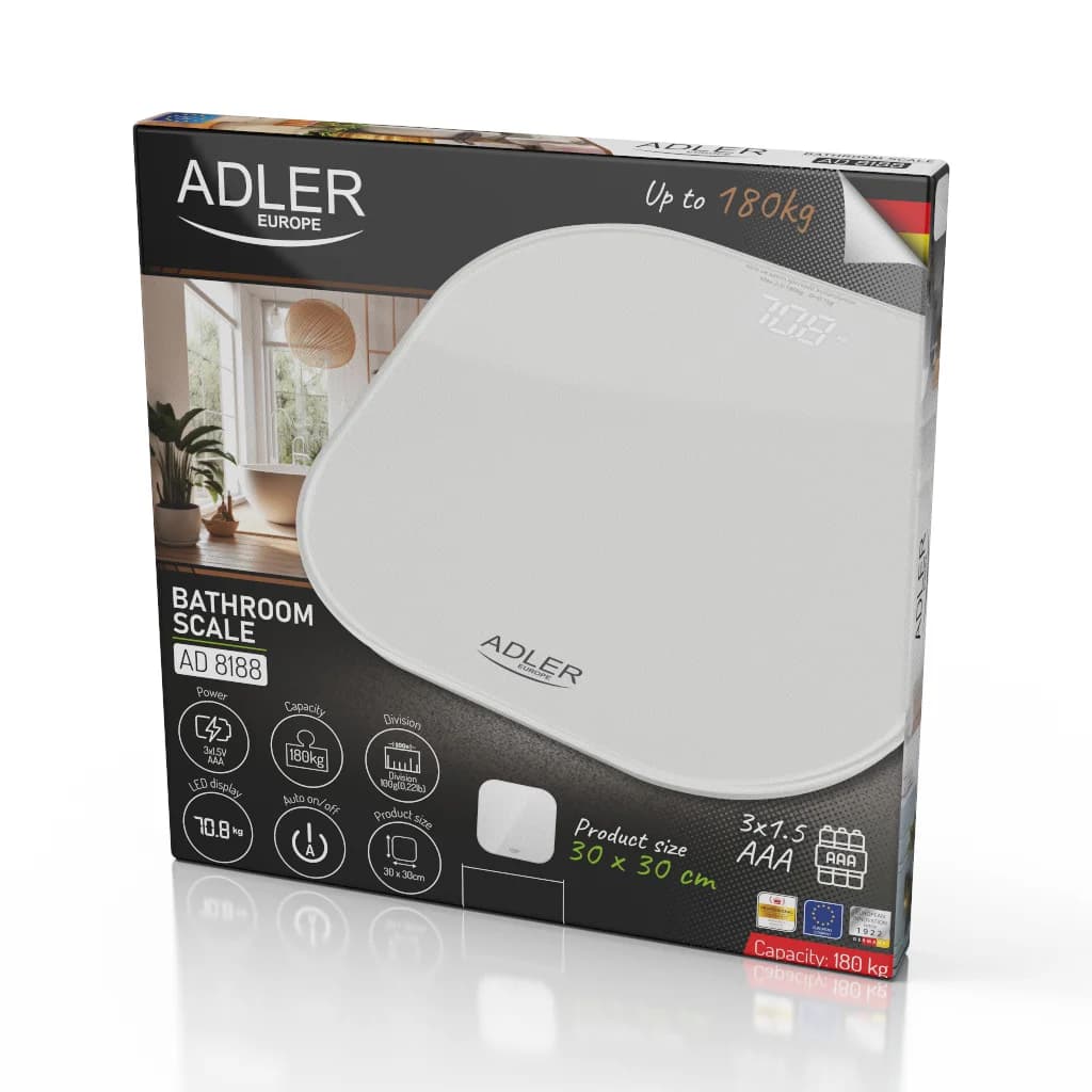 Adler Bathroom Scale   AD 8188   Maximum weight (capacity) 180 kg   Accuracy 100 g   White - Image 4