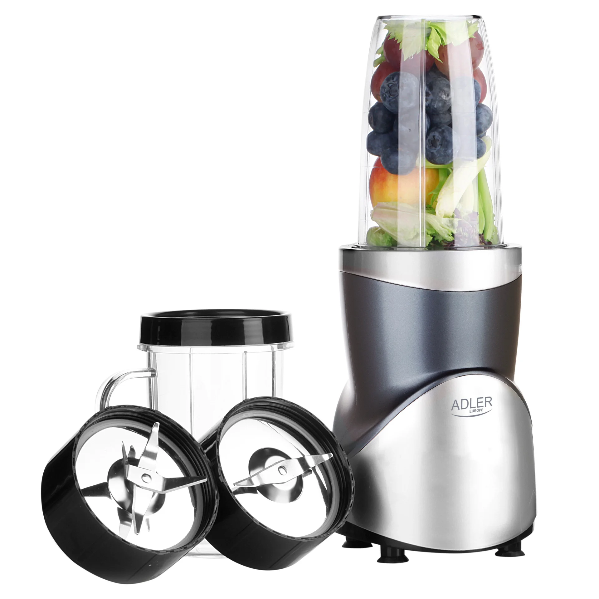 Adler Blender Smoothie Set AD 4084 Tabletop 1200 W Jar material BPA-Free Jar capacity 0.3+0.5+0.5+0.7 L Ice crushing Stainless Steel - Image 1