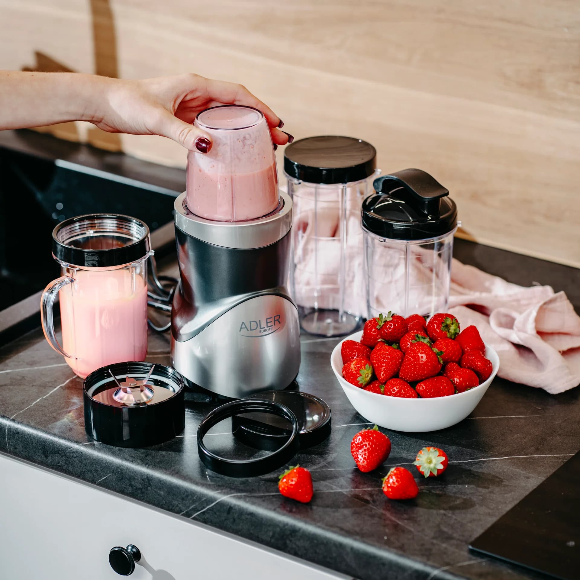 Adler Blender Smoothie Set AD 4084 Tabletop 1200 W Jar material BPA-Free Jar capacity 0.3+0.5+0.5+0.7 L Ice crushing Stainless Steel - Image 12