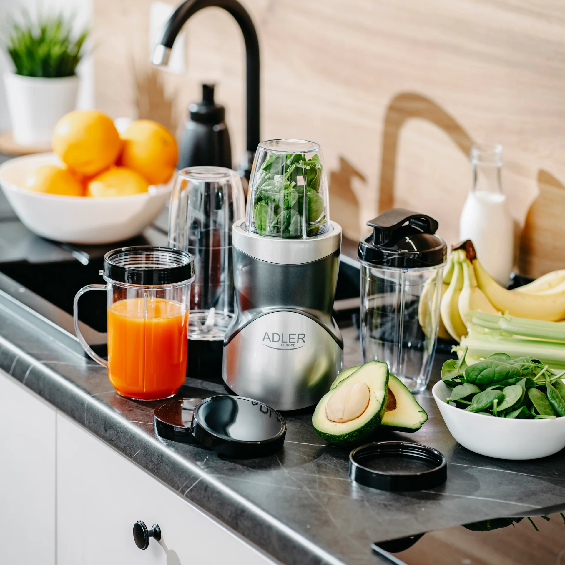 Adler Blender Smoothie Set AD 4084 Tabletop 1200 W Jar material BPA-Free Jar capacity 0.3+0.5+0.5+0.7 L Ice crushing Stainless Steel - Image 13