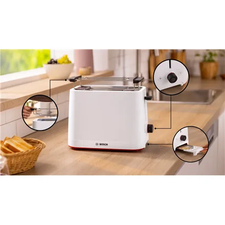 Bosch Compact Toaster   TAT3M121 MyMoment   Number of slots 2   Housing material Plastic   White - Image 4