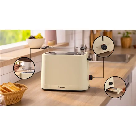 Bosch Compact Toaster   TAT3M127 MyMoment   Number of slots 2   Housing material Plastic   Beige - Image 3