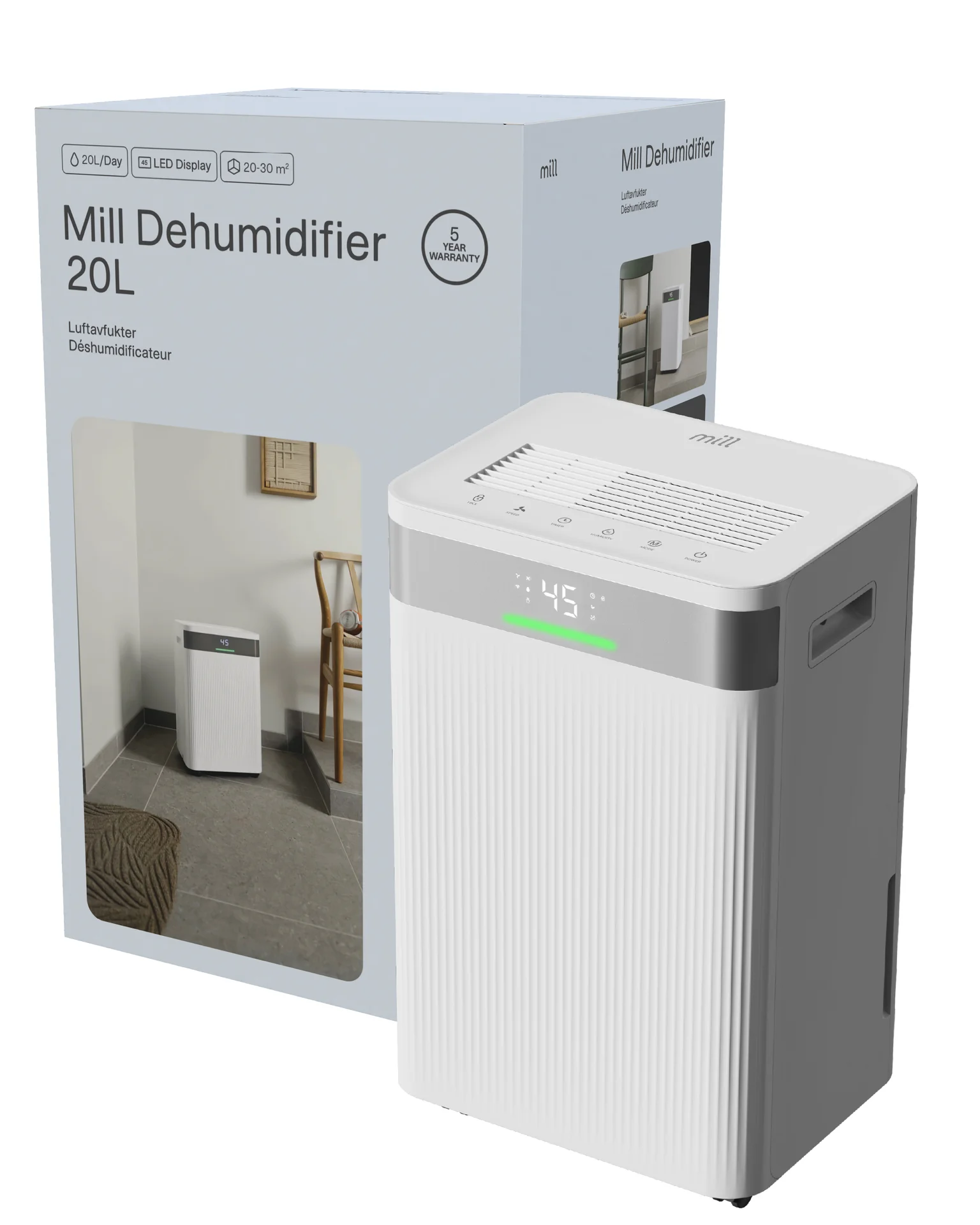 Mill Dehumidifier MDH20 Suitable for rooms up to 20-30 m² Water tank capacity 4 L White - Image 1