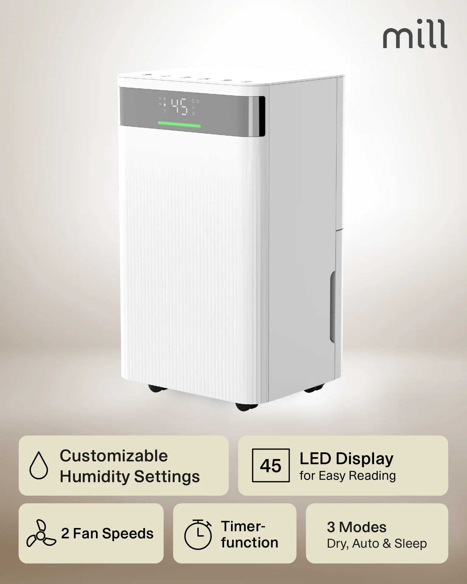Mill Dehumidifier MDH20 Suitable for rooms up to 20-30 m² Water tank capacity 4 L White - Image 4