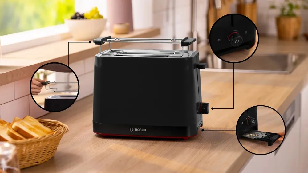 Bosch Compact Toaster   TAT3M123 MyMoment   Power 950 W   Number of slots 2   Housing material Plastic   Black - Image 4