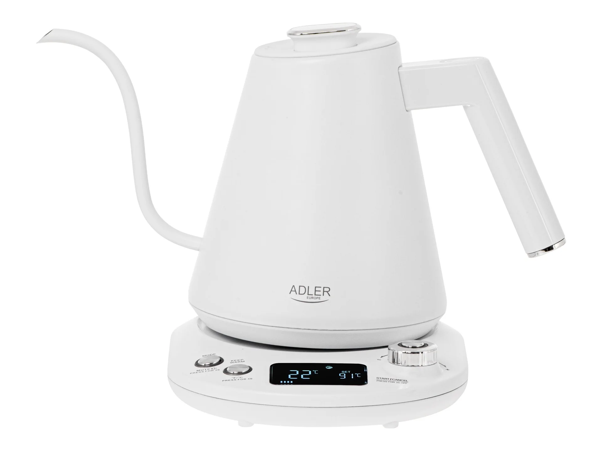 Adler   Kettle   AD 1349w   Electric   1100 W   1 L   Stainless Steel   360° rotational base   White - Image 1
