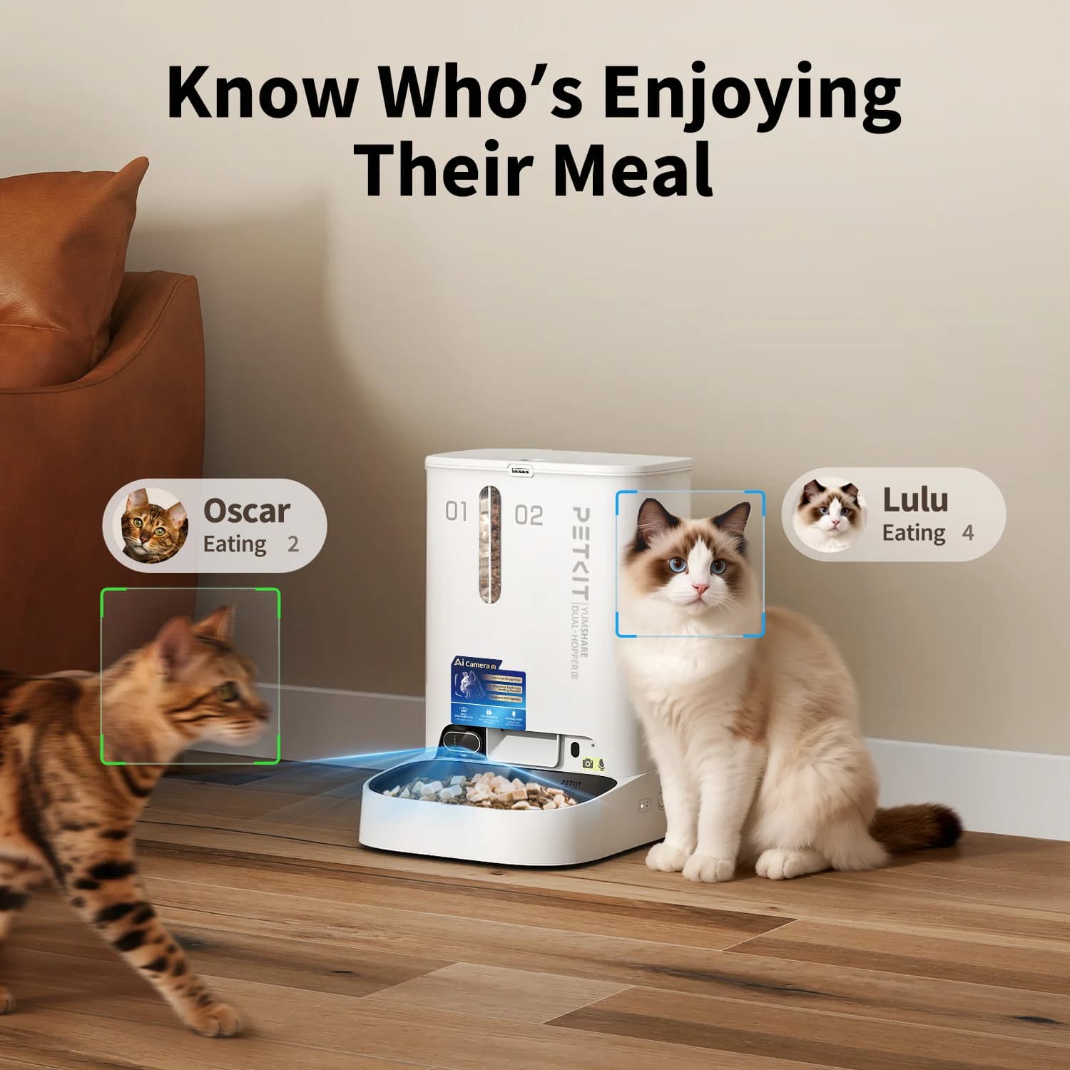 PETKIT YumShare Dual-hopper 2 Automatic Feeder with Camera   Capacity 5 L   Material ABS, 304 stainless steel   White - Image 2
