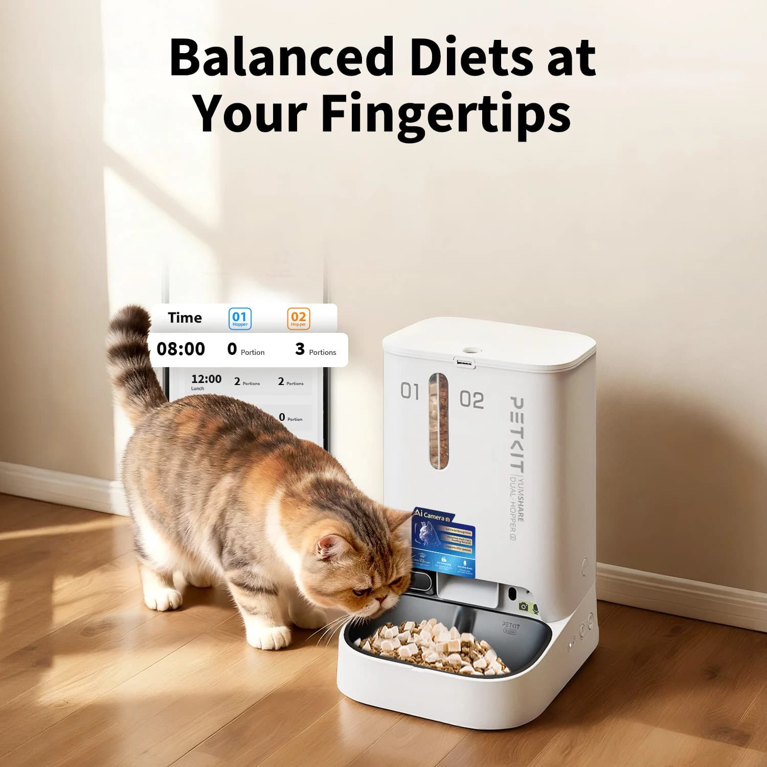 PETKIT YumShare Dual-hopper 2 Automatic Feeder with Camera   Capacity 5 L   Material ABS, 304 stainless steel   White - Image 7